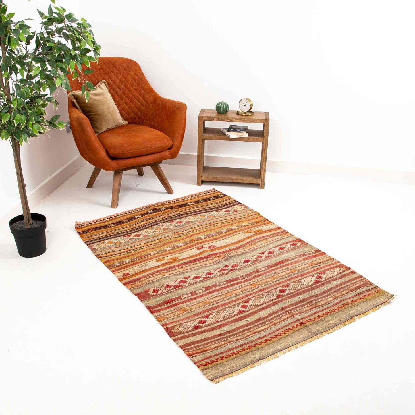 Handmade Gocmen Kilim Wool On Wool Unique 111 X 157 Cm - 3' 8'' X 5' 2'' Orange C011 ER01