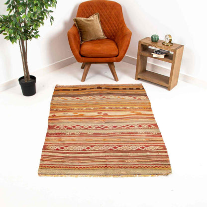 Handmade Gocmen Kilim Wool On Wool Unique 111 X 157 Cm - 3' 8'' X 5' 2'' Orange C011 ER01