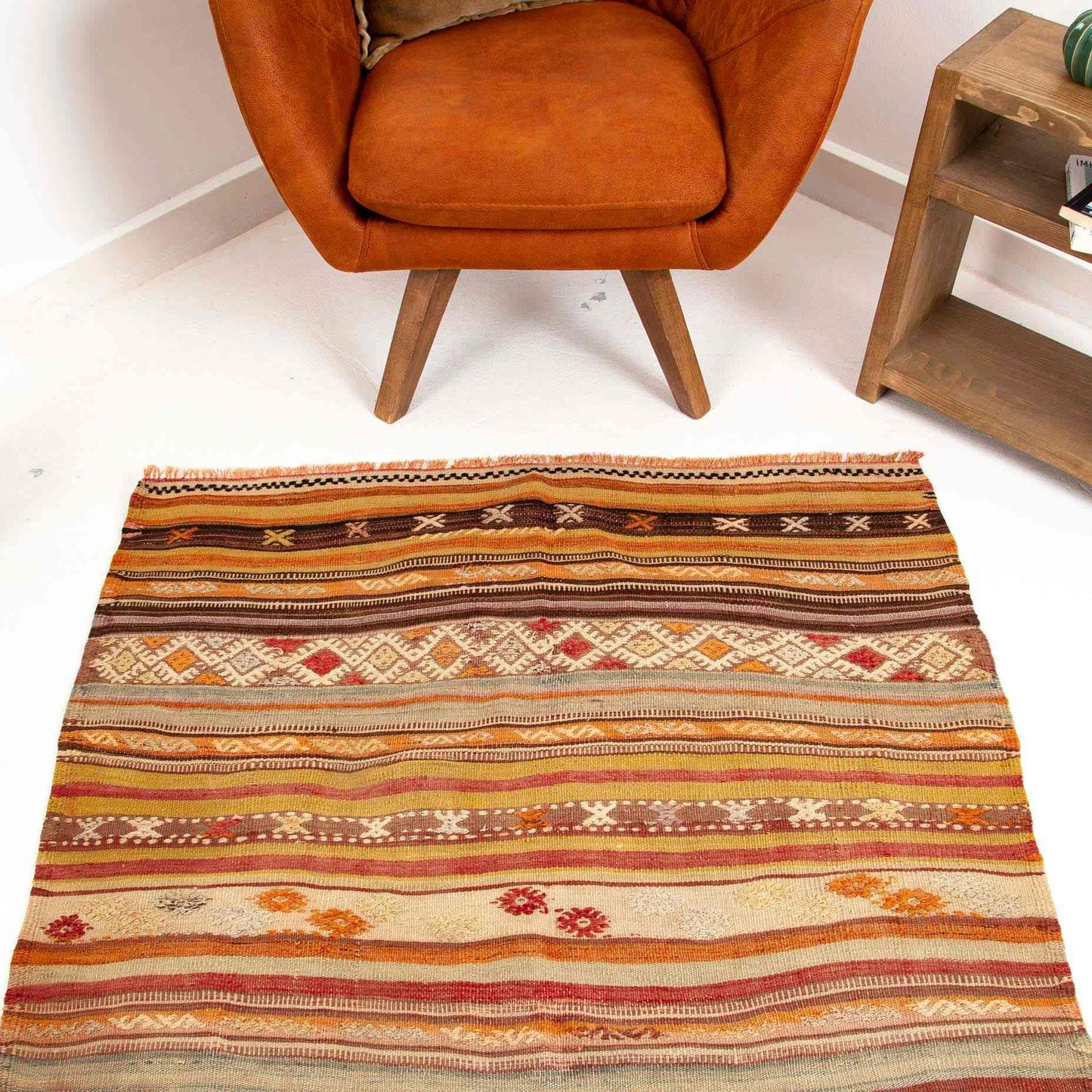 Handmade Gocmen Kilim Wool On Wool Unique 111 X 157 Cm - 3' 8'' X 5' 2'' Orange C011 ER01