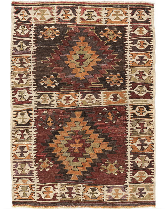 Kilim de Anatolia Kilim tejido a mano Lana sobre lana Oriental Auténtico Único 120 X 168 Cm - 4' X 5' 7'' m2: 2.016