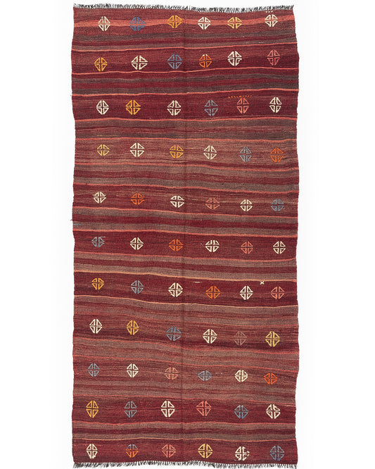 Oriental Kilim Anatolian Handmade Wool On Wool 143 X 293 Cm - 4' 9'' X 9' 8'' Burgundy C021 ER12