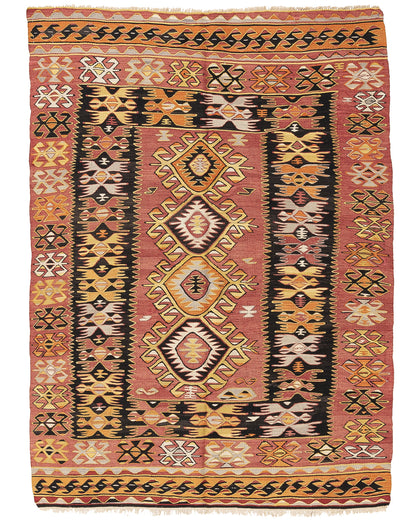Oriental Kilim Anatolian Handmade Wool On Wool 146 X 195 Cm - 4' 10'' X 6' 5'' Orange C011 ER12