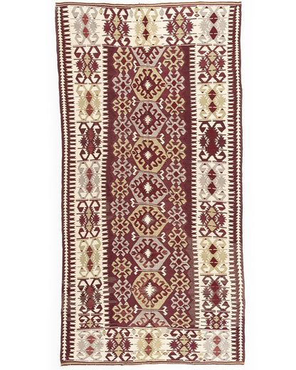 Oriental Kilim Anatolian Handmade Wool On Wool 164 X 308 Cm - 5' 5'' X 10' 2'' Burgundy C021 ER12