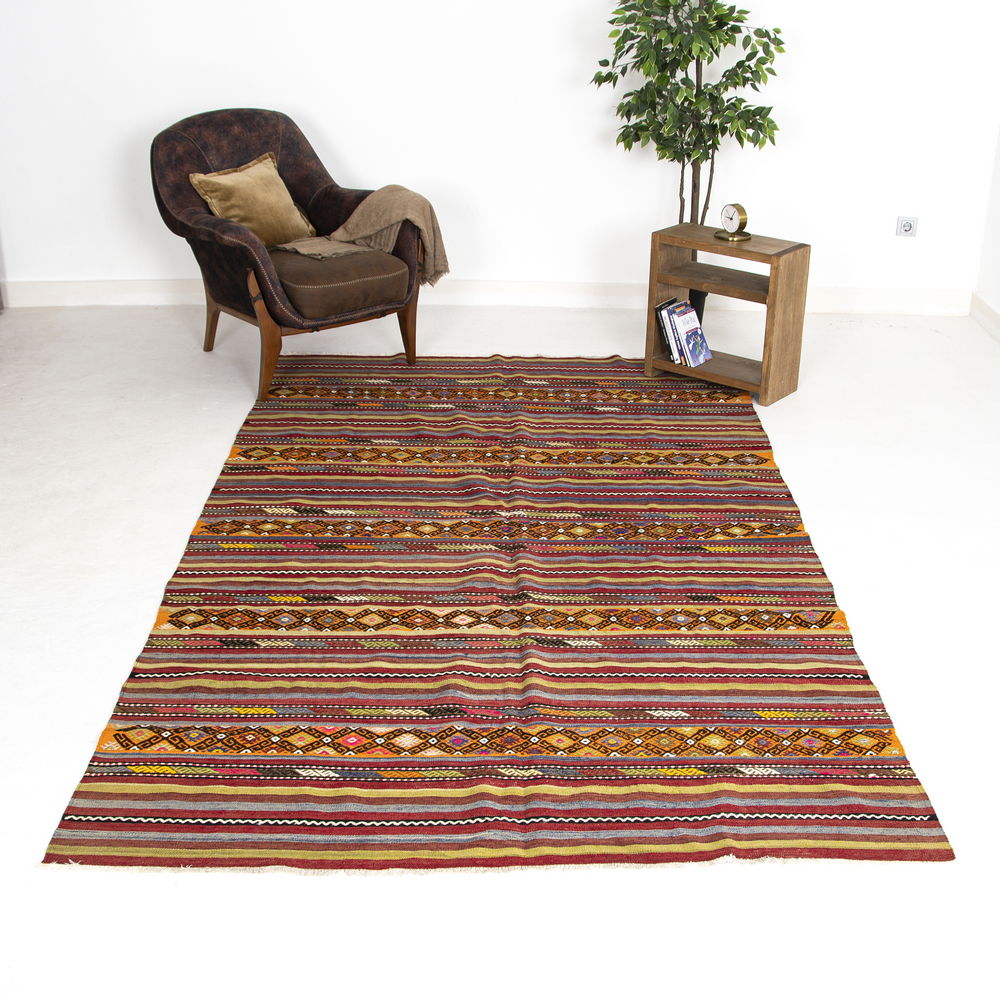 Oriental Kilim Anatolian Handmade Wool On Wool 170 X 300 Cm - 5' 7'' X 9' 11'' Orange And Multicolor C011 C016 ER12