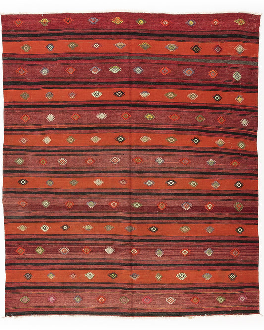 Oriental Kilim Anatolian Handmade Wool On Wool 190 X 220 Cm - 6' 3'' X 7' 3'' Red C014 ER12