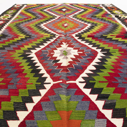 Kilim oriental de Anatolia, hecho a mano, de lana sobre lana, 195 x 320 cm, verde C001 ER23