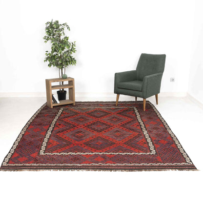 Oriental Kilim Anatolian Handmade Wool On Wool 225 X 301 Cm - 7' 5'' X 9' 11'' Burgundy C021 ER23