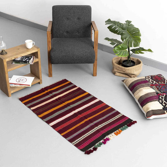 Oriental Kilim Anatolian Handmade Wool On Wool 70 X 100 Cm - 2' 4'' X 3' 4'' Burgundy C021 ER01
