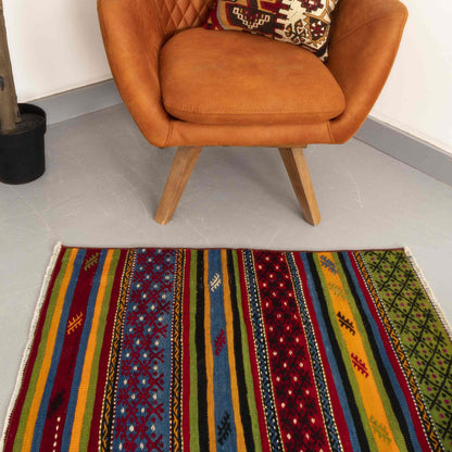 Oriental Kilim Anatolian Handmade Wool On Wool 80 X 97 Cm - 2' 8'' X 3' 3'' Multicolor C016 ER01