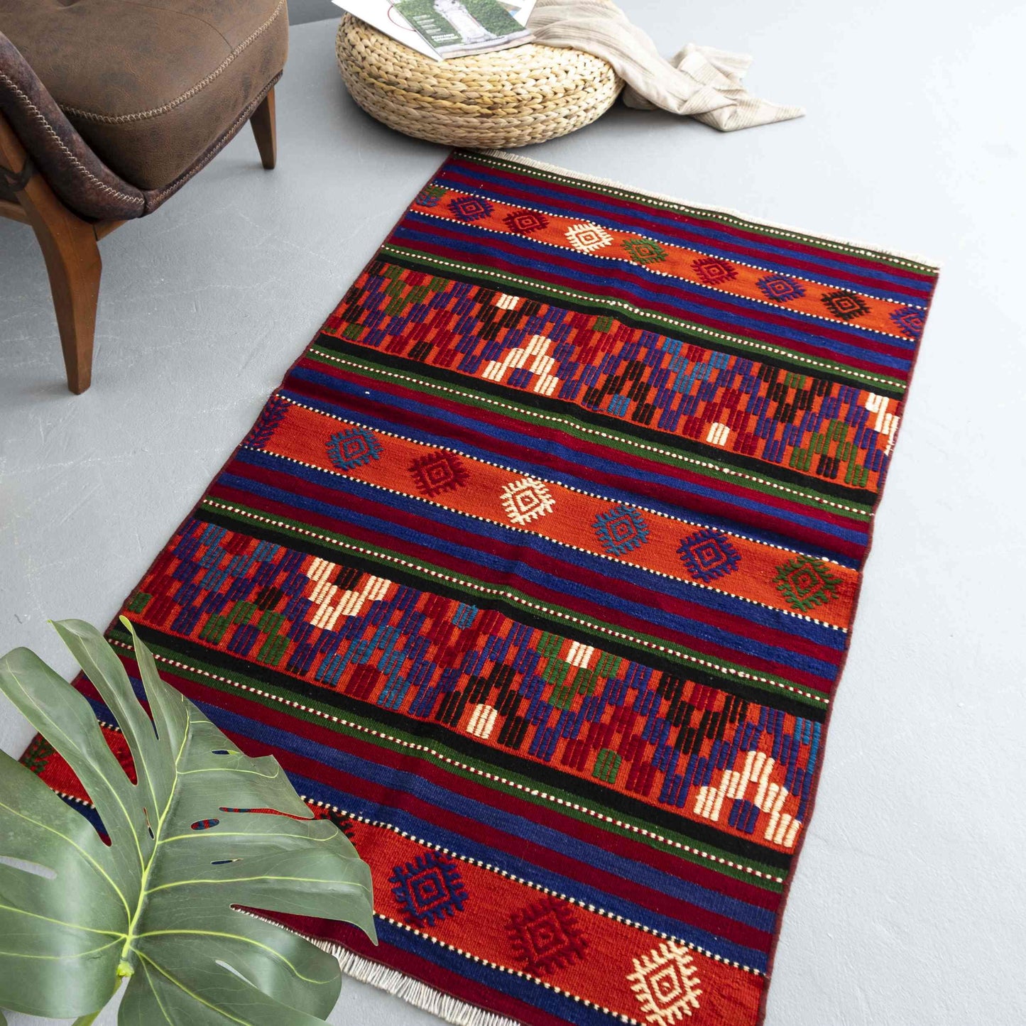 Oriental Kilim Anatolian Handmade Wool On Wool 90 X 150 Cm - 3' X 5' Multicolor C016 ER01