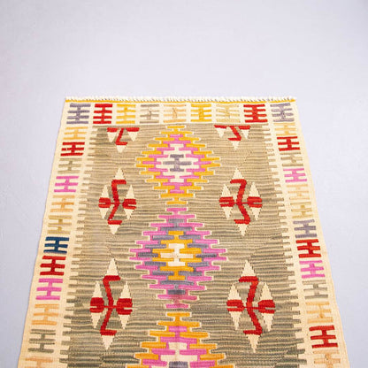Oriental Kilim Anatolian Handmade Wool On Wool 96 X 137 Cm - 3' 2'' X 4' 6'' Green C015 ER01