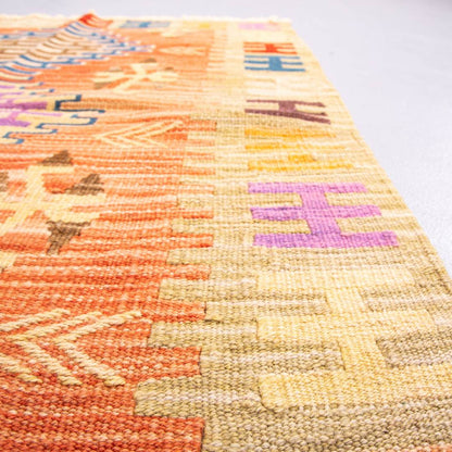 Oriental Kilim Anatolian Handmade Wool On Wool 97 X 126 Cm - 3' 3'' X 4' 2'' Orange C011 ER01