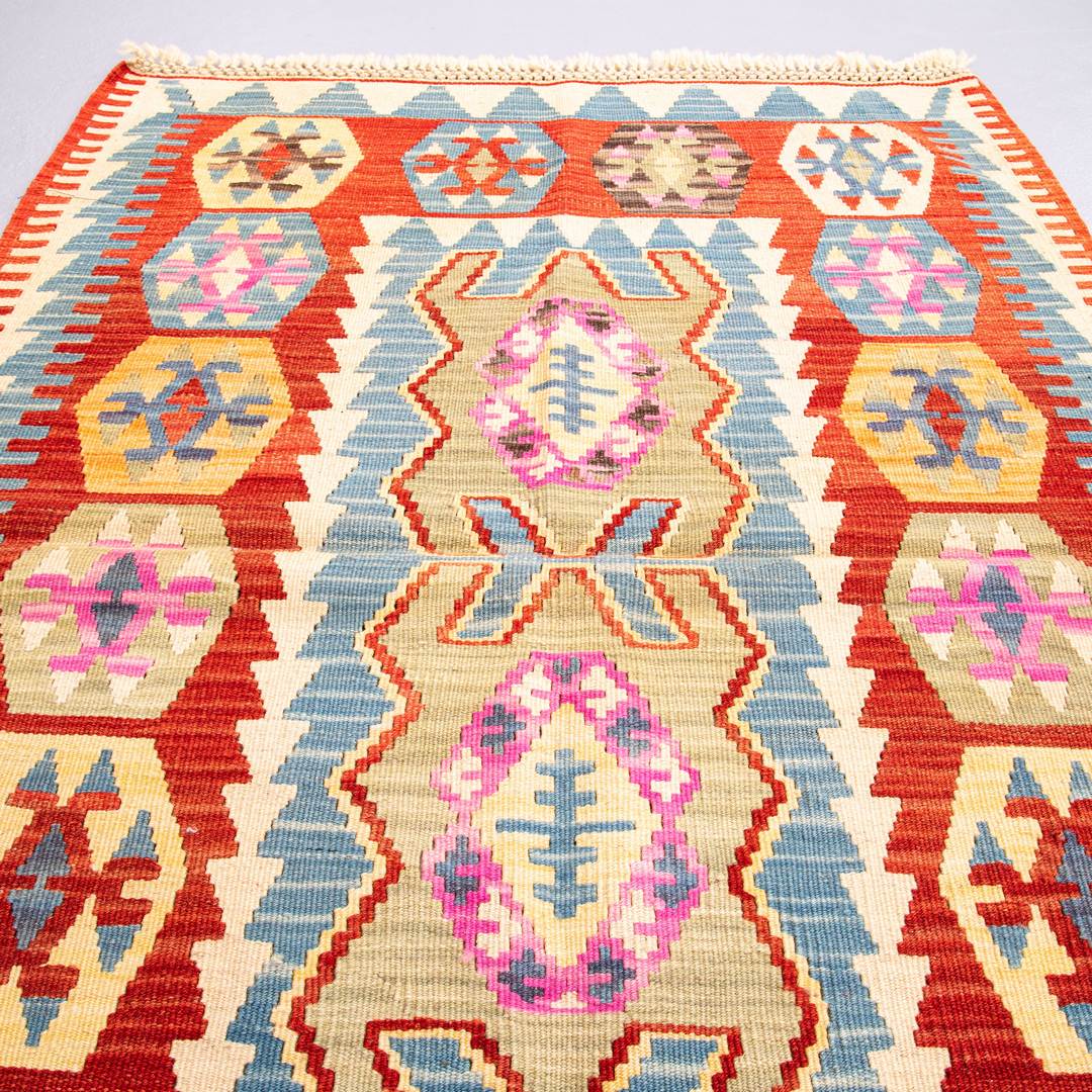 Kilim oriental de Anatolia, hecho a mano, de lana sobre lana, 100 x 137 cm, naranja C011 ER01