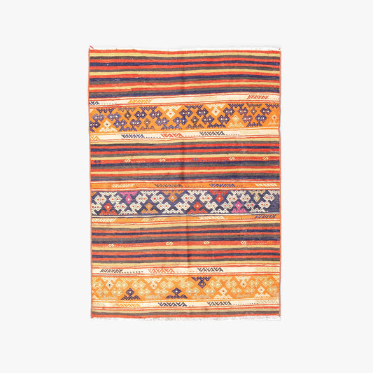 Handmade Anatolian Kilim Wool On Wool Oriental Unique 105 X 150 Cm - 3' 6'' X 5' Orange C011
