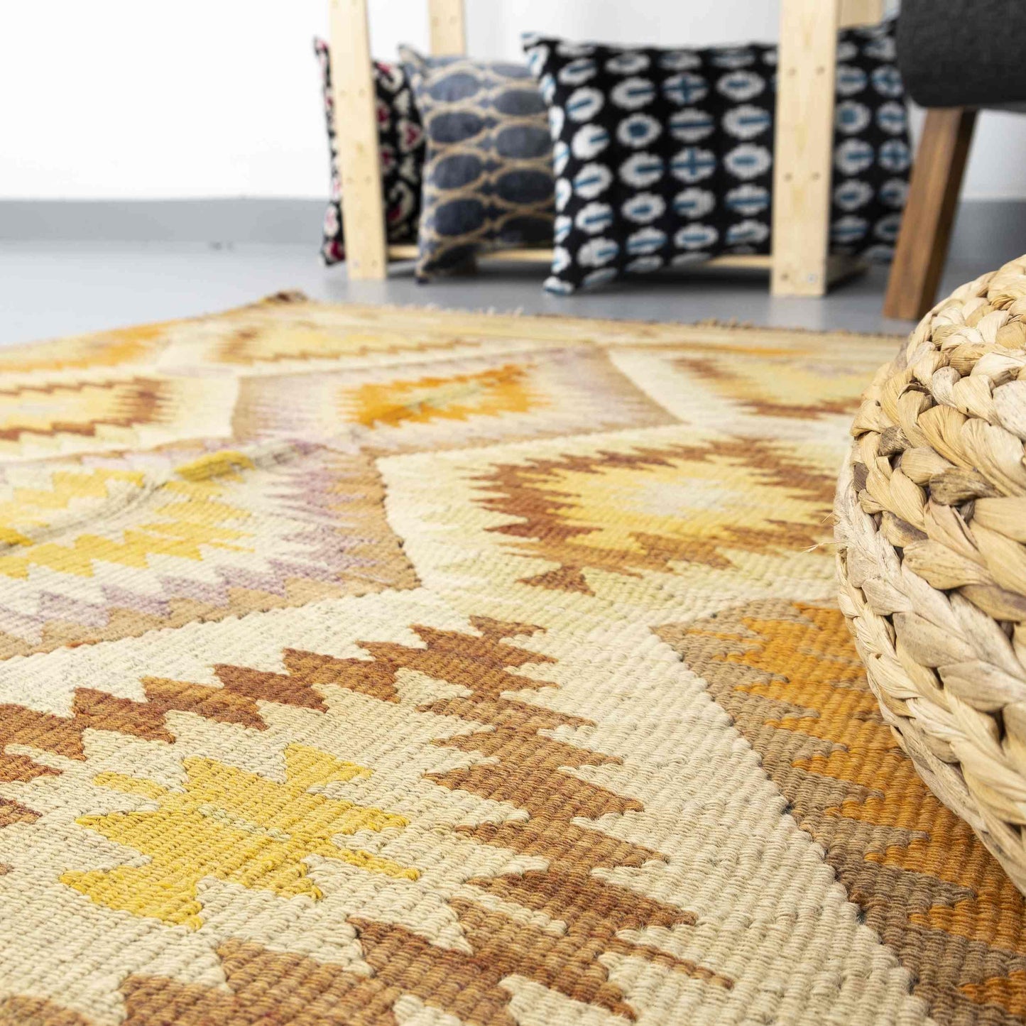 Oriental Kilim Anatolian Handmade Wool On Wool 114 x 130 Cm - 3' 9'' x 4' 4'' Yellow C006 ER01