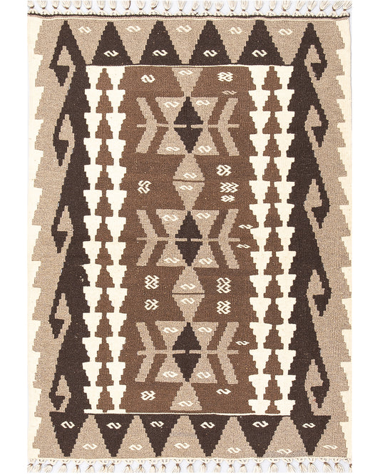 Oriental Kilim Anatolian Handmade Wool On Wool 115 X 155 Cm - 3' 10'' X 5' 2'' Brown C005 ER01