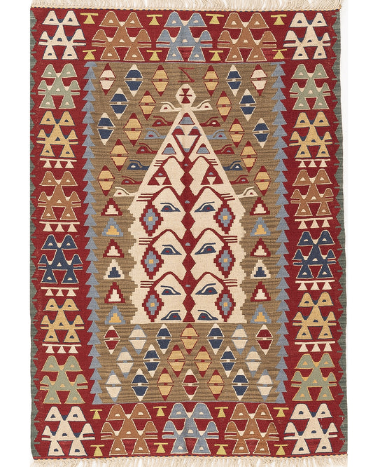 Oriental Kilim Anatolian Handmade Wool On Wool 116 X 162 Cm - 3' 10'' X 5' 4'' Red C014 ER01