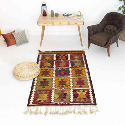Oriental Kilim Anatolian Handmade Wool On Wool 118 x 200 Cm - 3' 11'' x 6' 7'' Red C014 ER01