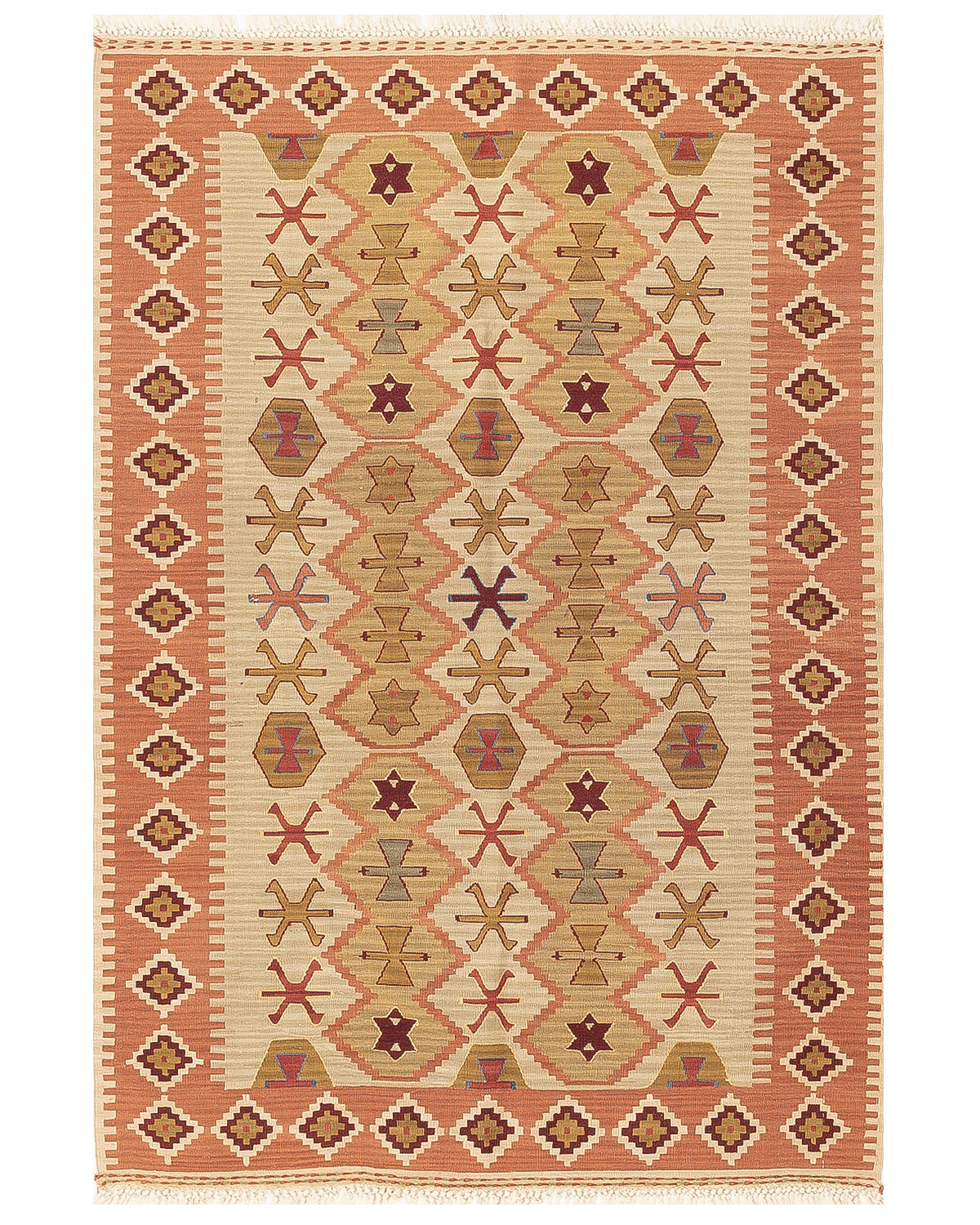 Oriental Kilim Anatolian Handmade Wool On Wool 119 X 172 Cm - 3' 11'' X 5' 8'' Sand C007 ER01