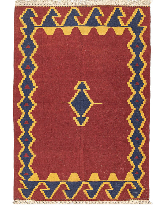 Oriental Kilim Anatolian Handmade Wool On Wool 123 X 177 Cm - 4' 1'' X 5' 10'' Red C014 ER01