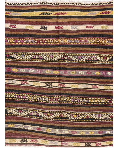 Oriental Kilim Anatolian Handmade Wool On Wool 142 X 165 Cm - 4' 8'' X 5' 5'' Brown C005 ER01
