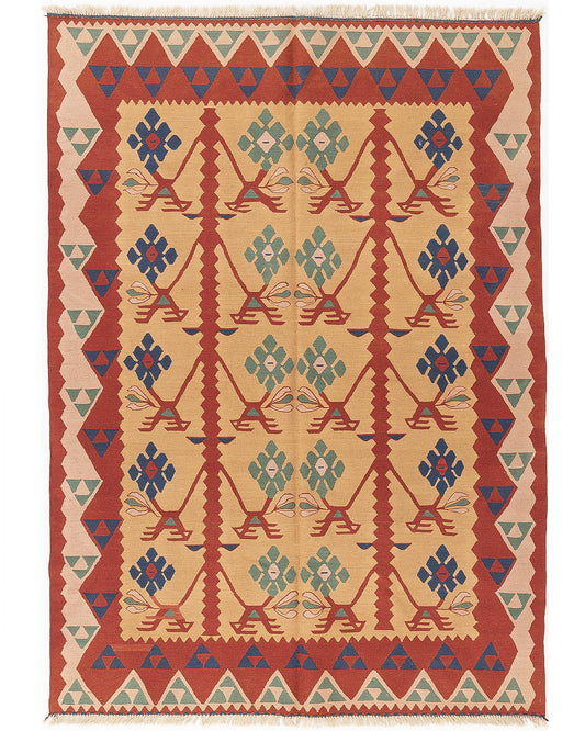 Oriental Kilim Anatolian Handmade Wool On Wool 168 X 240 Cm - 5' 7'' X 7' 11'' Red C014 ER12