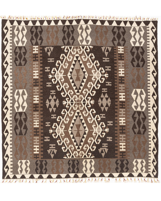 Oriental Kilim Anatolian Handmade Wool On Wool 204 X 206 Cm - 6' 9'' X 6' 10'' Brown C005 ER12