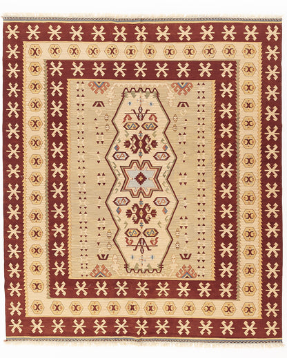 Kilim Tejido A Mano Lana Konya Sobre Lana Auténtico Único Tradicional 253 X 297 Cm - 8' 4'' X 9' 9'' m2: 7,5141