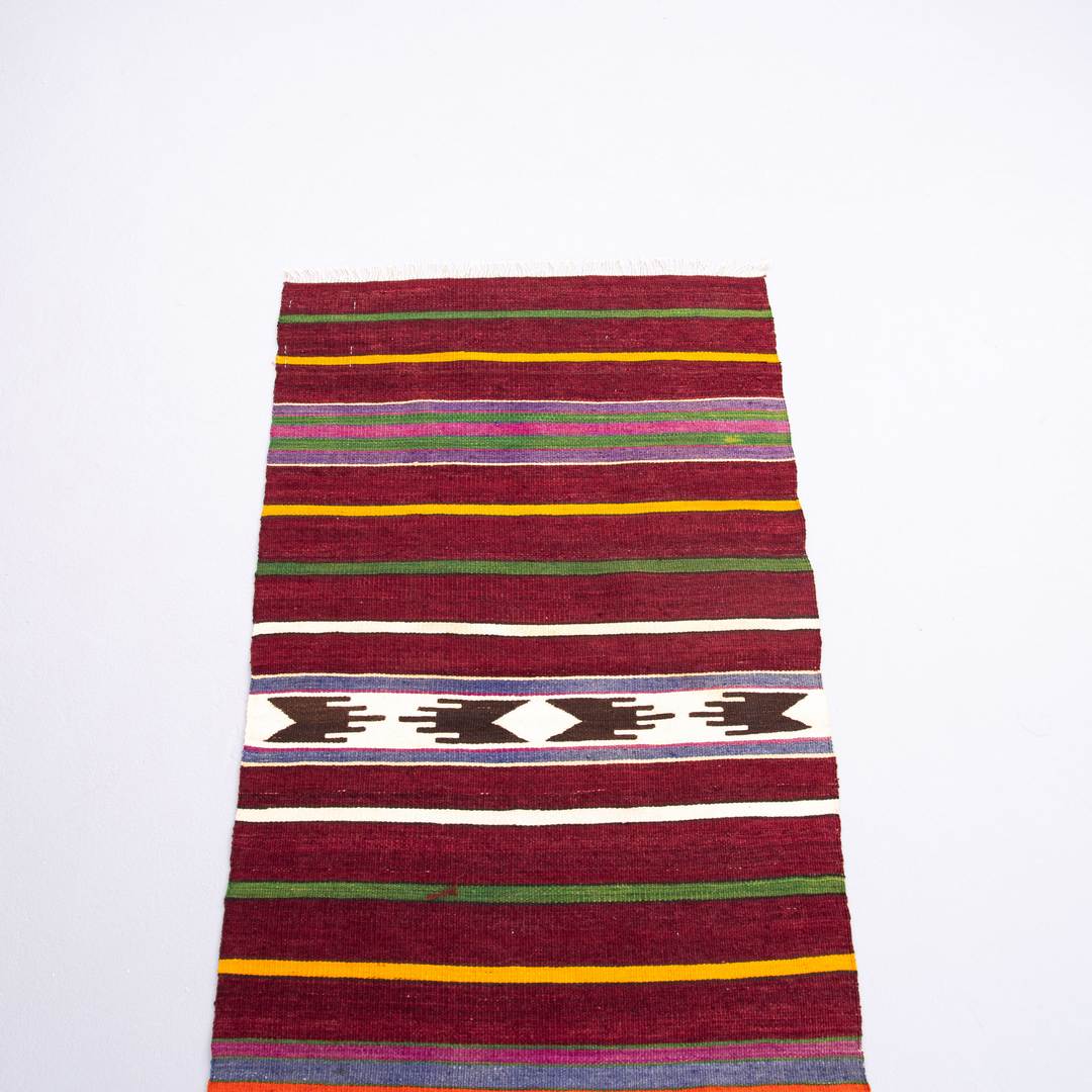 Oriental Kilim Anatolian Handmade Wool On Wool 60 X 122 Cm - 2' X 4' 1'' Burgundy C021 ER01
