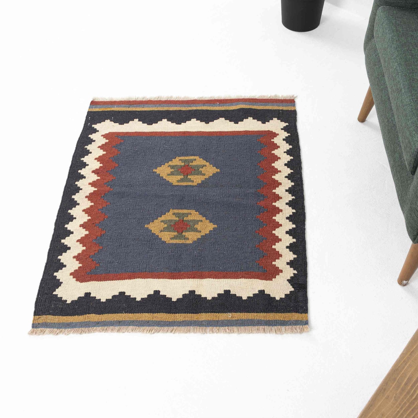 Oriental Kilim Anatolian Handmade Wool On Wool 60 X 80 Cm - 2' X 2' 8'' Navy Blue C012  ER01