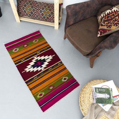 Oriental Kilim Anatolian Handmade Wool On Wool 61 X 121 Cm - 2' 1'' X 4' Multicolor C016 ER01