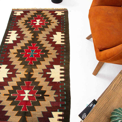 Oriental Kilim Anatolian Handmade Wool On Wool 76 X 142 Cm - 2' 6'' X 4' 8'' Burgundy C021 ER01