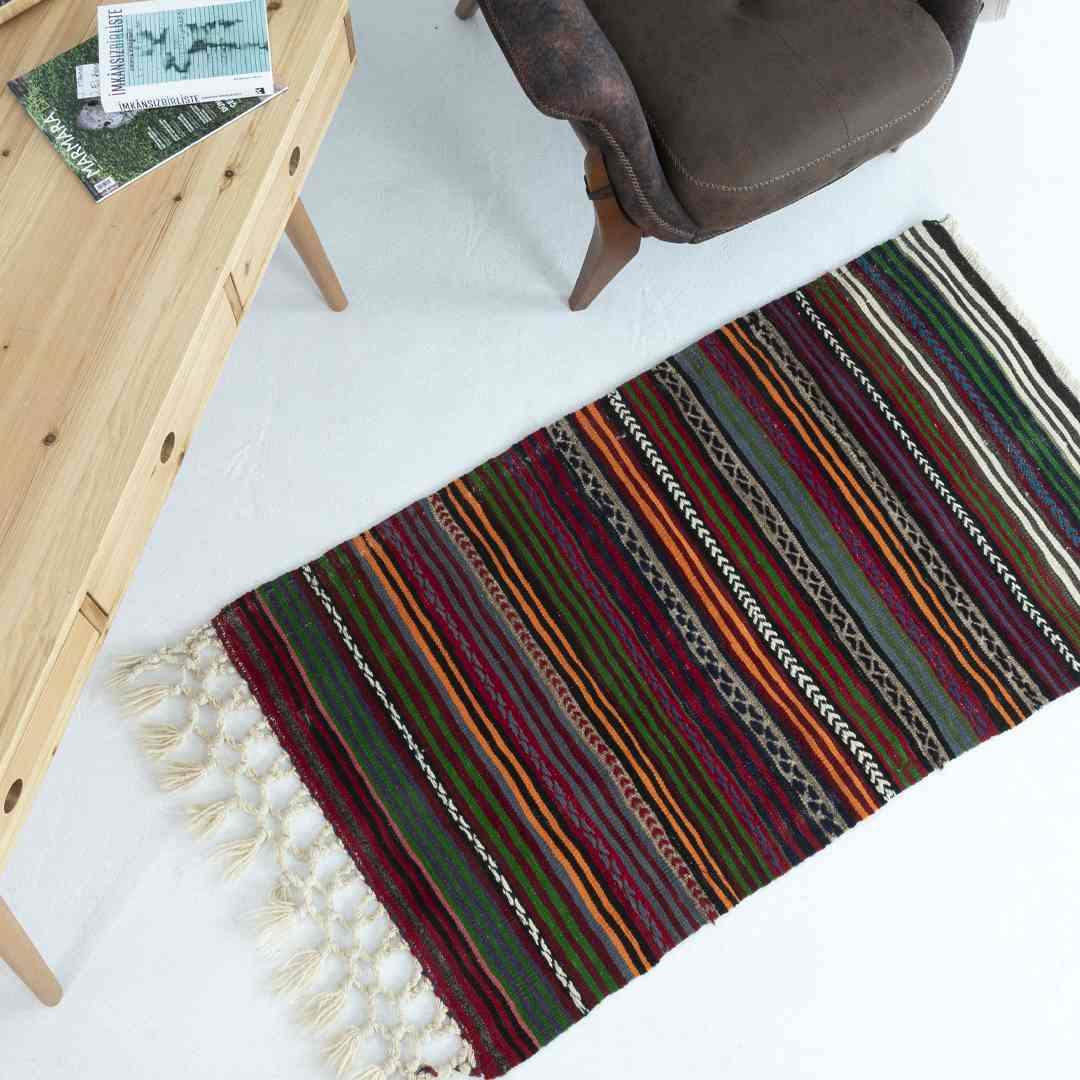 Oriental Kilim Anatolian Handmade Wool On Wool 77 X 139 Cm - 2' 7'' X 4' 7'' Multicolor C016 ER01