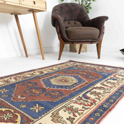 Oriental Kilim Anatolian Handmade Wool On Wool 86 x 168 Cm - 2' 10'' x 5' 7'' Navy Blue C012 ER01