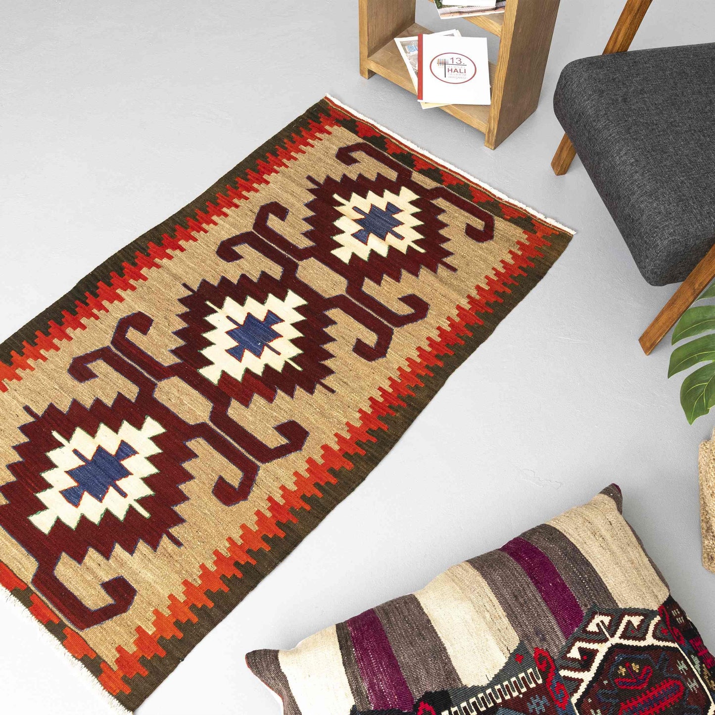 Oriental Kilim Anatolian Handmade Wool On Wool 87 x 154 Cm - 2' 11'' x 5' 1'' Red C014 ER01