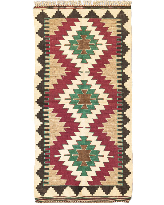 Oriental Kilim Anatolian Handmade Wool On Wool 87 X 170 Cm - 2' 11'' X 5' 7'' Green C003 ER01