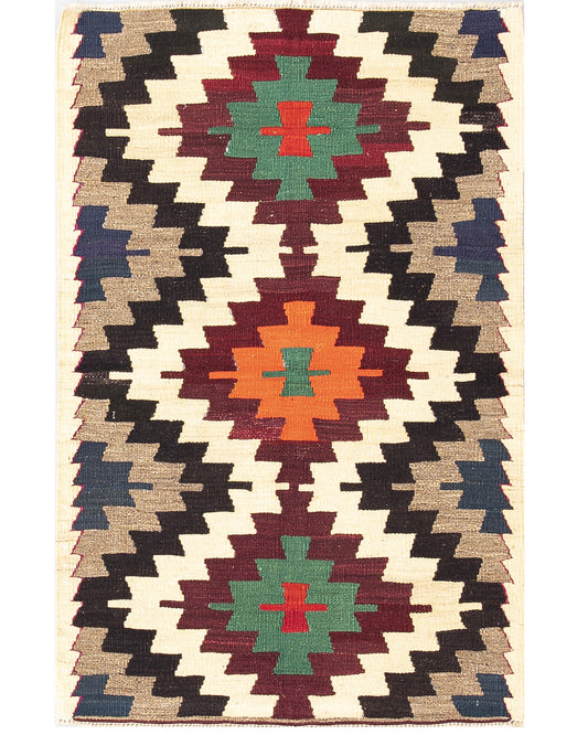 Oriental Kilim Anatolian Handmade Wool On Wool 88 X 138 Cm - 2' 11'' X 4' 7'' Multicolor C016 ER01