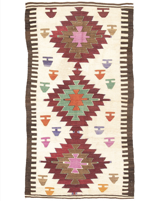 Oriental Kilim Anatolian Handmade Wool On Wool 88 X 164 Cm - 2' 11'' X 5' 5'' Sand C007 ER01