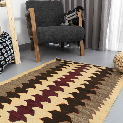 Oriental Kilim Anatolian Handmade Wool On Wool 89 x 111 Cm - 3' x 3' 8'' Brown C005 ER01