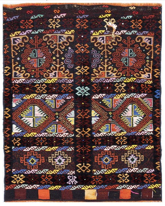 Oriental Kilim Anatolian Handmade Wool On Wool 90 X 115 Cm - 3' X 3' 10'' Multicolor C016 ER01