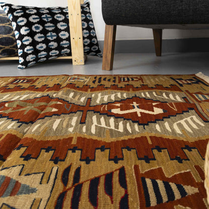 Oriental Kilim Anatolian Handmade Wool On Wool  90 x 125 Cm - 3' x 4' 2'' Brown C005 ER01