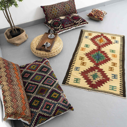 Oriental Kilim Anatolian Handmade Wool On Wool 90 x 145 Cm - 3' x 4' 10'' Sand C007 ER01
