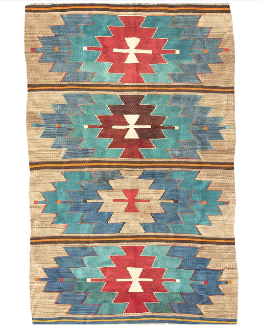 Oriental Kilim Anatolian Handmade Wool On Wool 90 X 156 Cm - 3' X 5' 2'' Turquosie C019 ER01