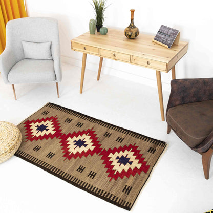 Oriental Kilim Anatolian Handmade Wool On Wool 90 x 160 Cm - 3' x 5' 3'' Brown C005 ER01