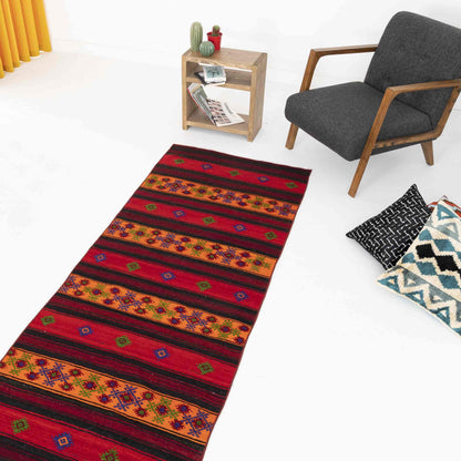 Oriental Kilim Anatolian Handmade Wool On Wool 92 x 390 Cm - 3' 1'' x 12' 10'' Red C014 ER12