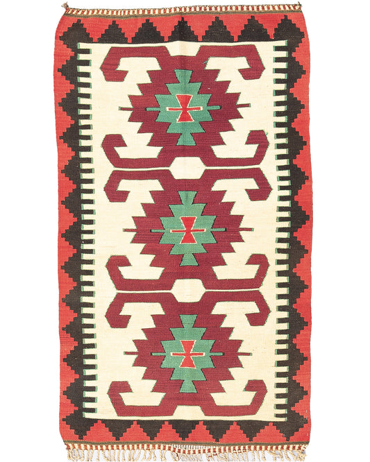Oriental Kilim Anatolian Handmade Wool On Wool 93 X 166 Cm - 3' 1'' X 5' 6'' Burgundy C021 ER01
