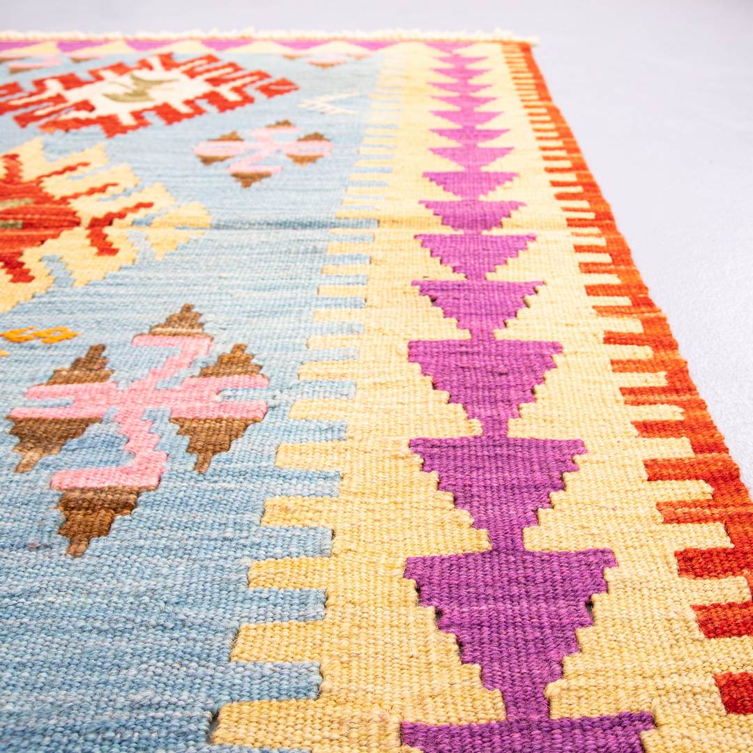 Oriental Kilim Anatolian Handmade Wool On Wool 94 X 140 Cm - 3' 2'' X 4' 8'' Light Blue C013 ER01
