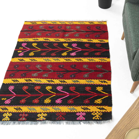 Oriental Kilim Anatolian Handmade Wool On Wool 95 X 117 Cm - 3' 2'' X 3' 11'' Red C014 ER01