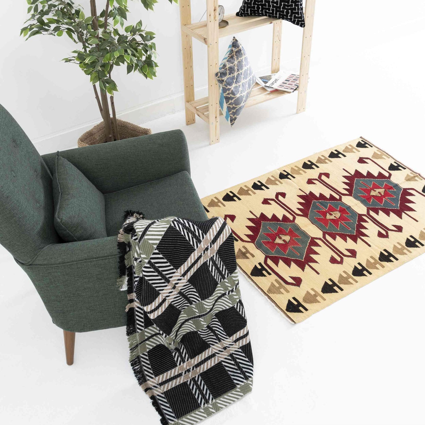 Oriental Kilim Anatolian Handmade Wool On Wool 95 x 128 Cm - 3' 2'' x 4' 3'' Sand C007 ER01