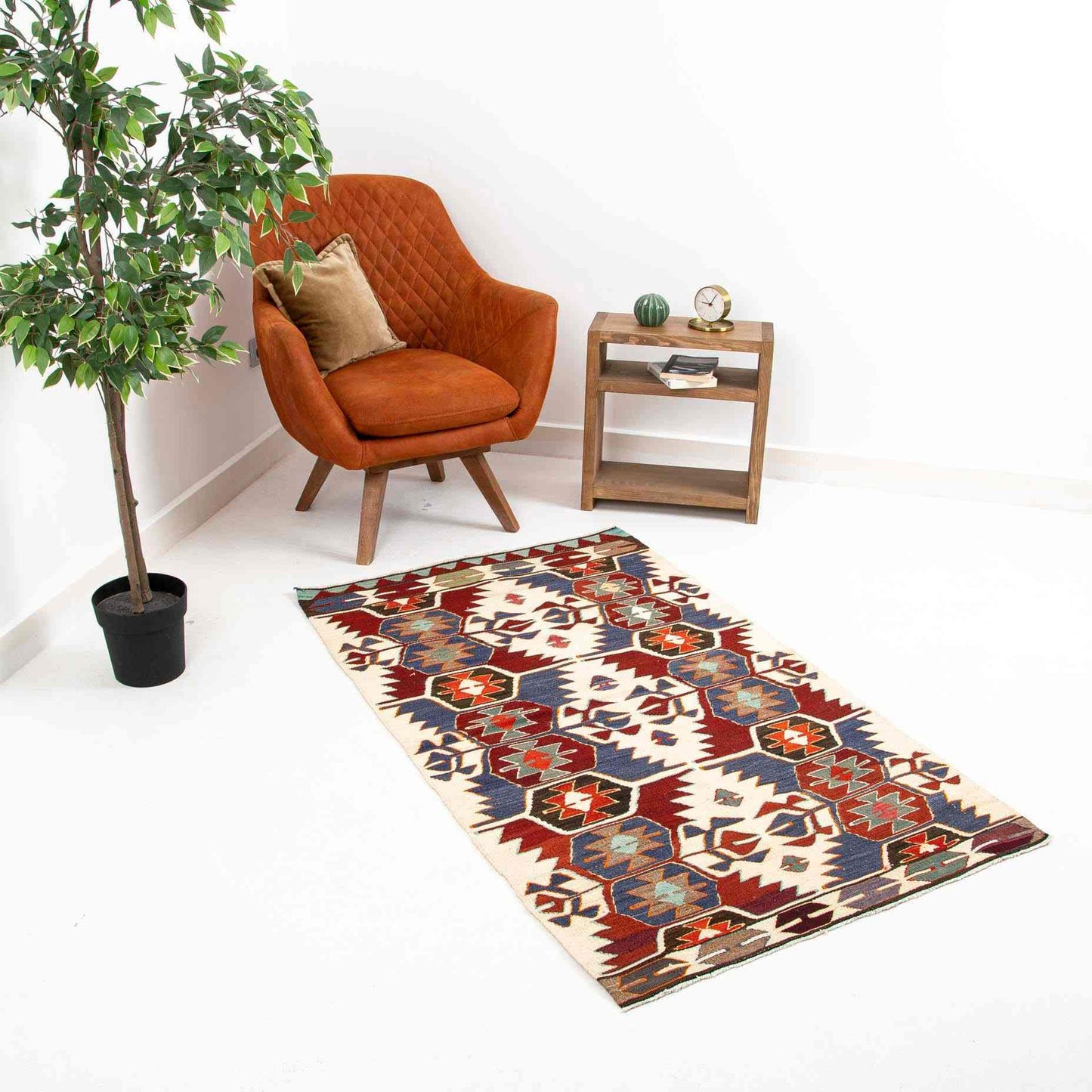 Oriental Kilim Anatolian Handmade Wool On Wool 97 X 160 Cm - 3' 3'' X 5' 3'' White And Multicolor C022 C016 ER01